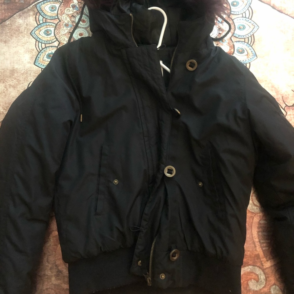 Black Jacket With Fluffy Purple Hoodie Winter